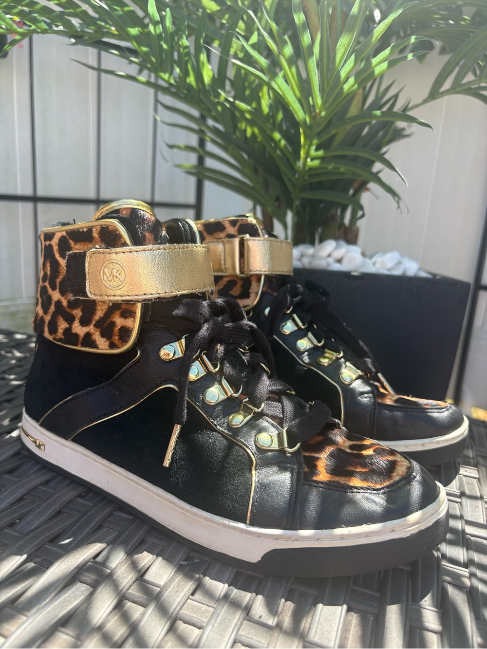 Michael Kors Y2K Black Leopard Gold-Accent High-Top Sneakers
